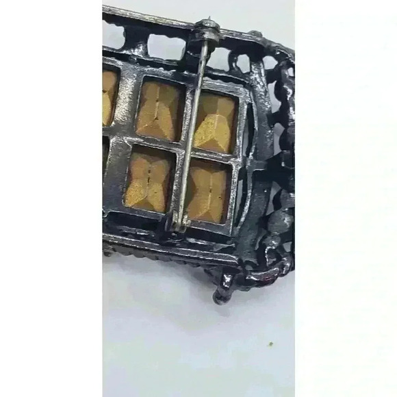 Art Deco Topaz Crystal Brooch Earrings Set Midnight Madness Sarah Coventry 60s - Picture 5 of 8